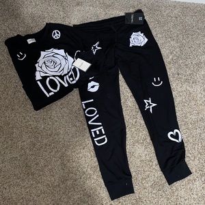 NWT Lauren Moshi So Loved Fleece Sweatshirt & Sweatpant Set